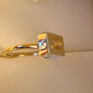 Perfect Gift Authentic Fendi Gold Baguette Ring With Crystals Limited Addition